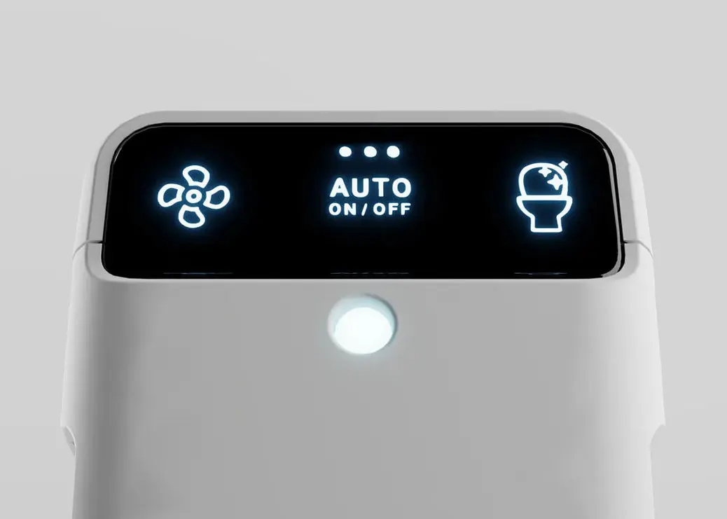 AirCube dokunmatik kontrol paneli: fan, otomatik mod ve temizlik simgeleri