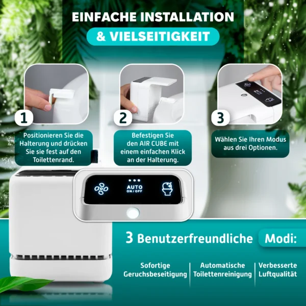AirCube klozete monte edilmiş halde — Easy Click-In tutucu